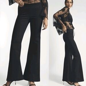 Anthropologie Pilcro Retro Low-Rise Pull-On Flare Jeans Black Boho Size 30 TALL